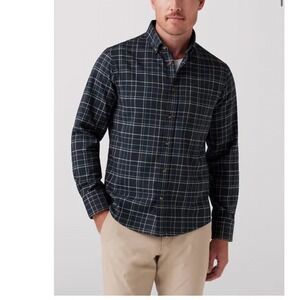 Mizzen+Main Mens Navy Plaid City Flannel Trim Fit Button Down Shirt 1WS-1874 XL